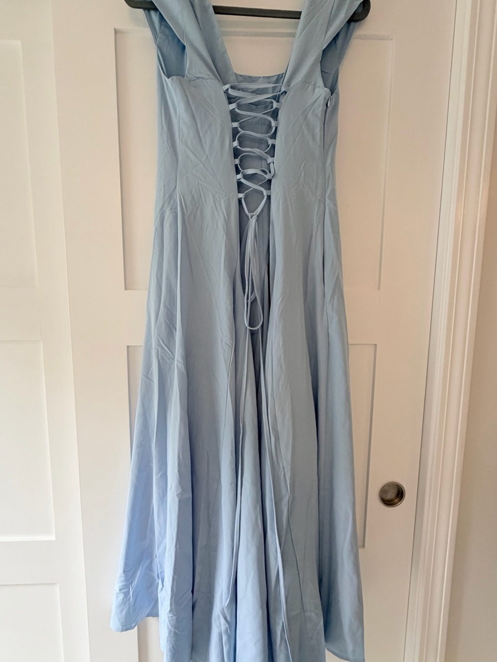 Light Blue Midi Dress β’ Square Neck β’ Back Corset β’ Size 10 / Large β’ Auraxe - Picture 6 of 11